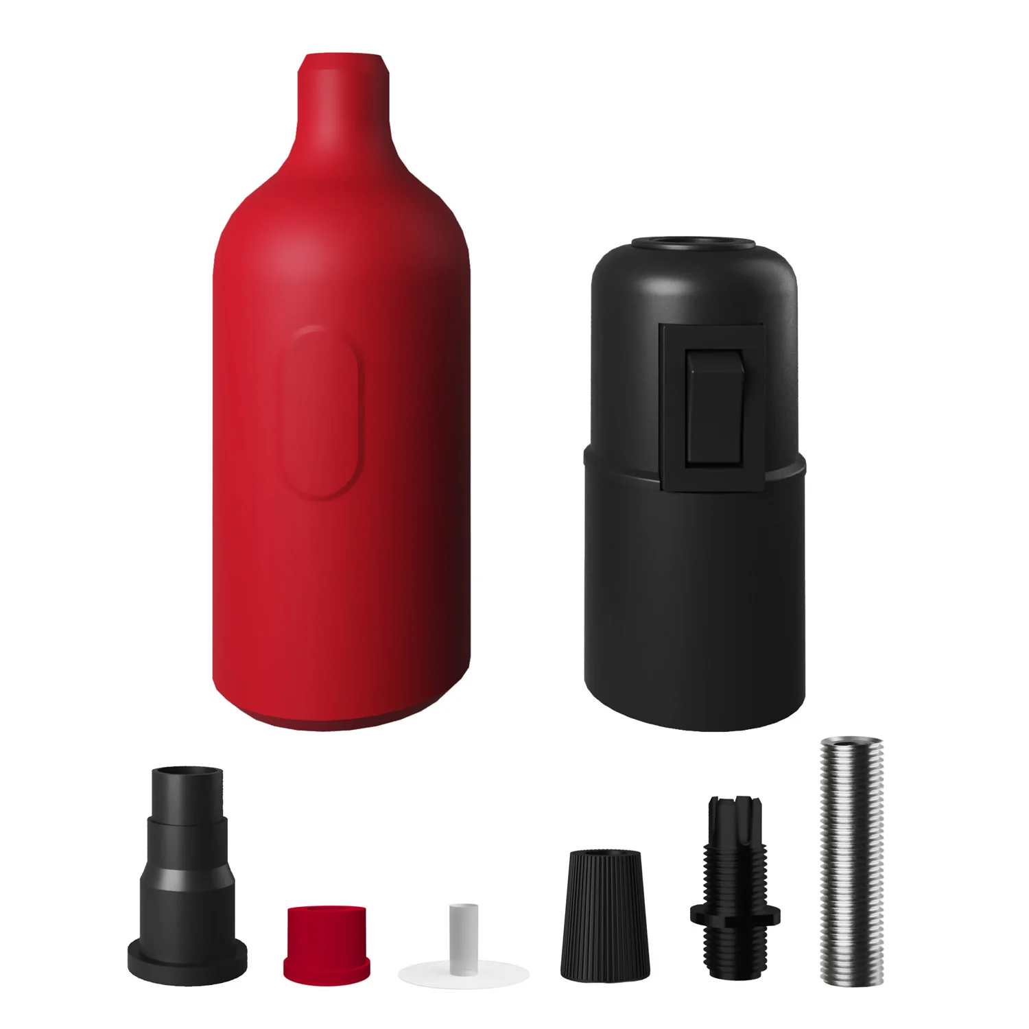 Silicone E26 socket kit with switch and hidden cable clamps - Red - Image 2