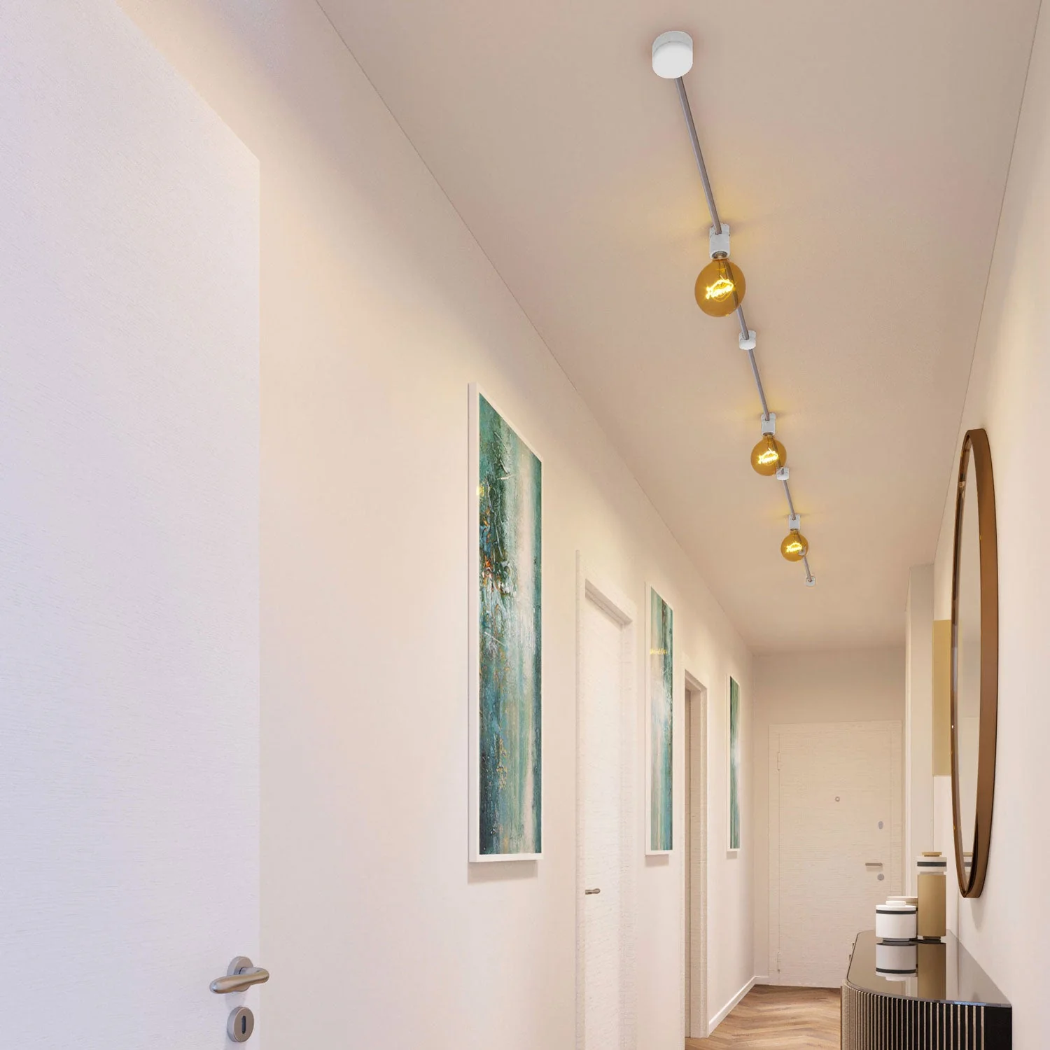 Sistema Filé Linear Kit - con cavo CM02 di 5 m per catenaria e 7 componenti in legno verniciato bianco per interni - Image 2