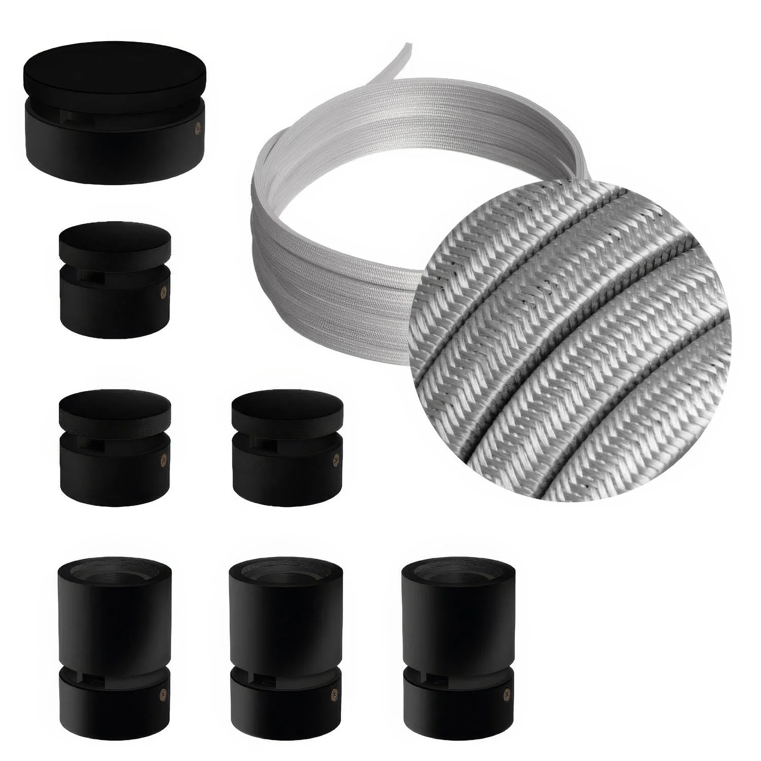 Sistema Filé Linear Kit - con cavo CM02 di 5 m per catenaria e 7 componenti in legno verniciato nero per interni