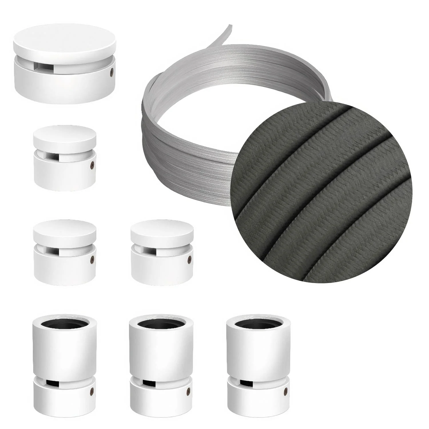 Sistema Filé Linear Kit - con cavo CM03 di 5 m per catenaria e 7 componenti in legno verniciato bianco per interni
