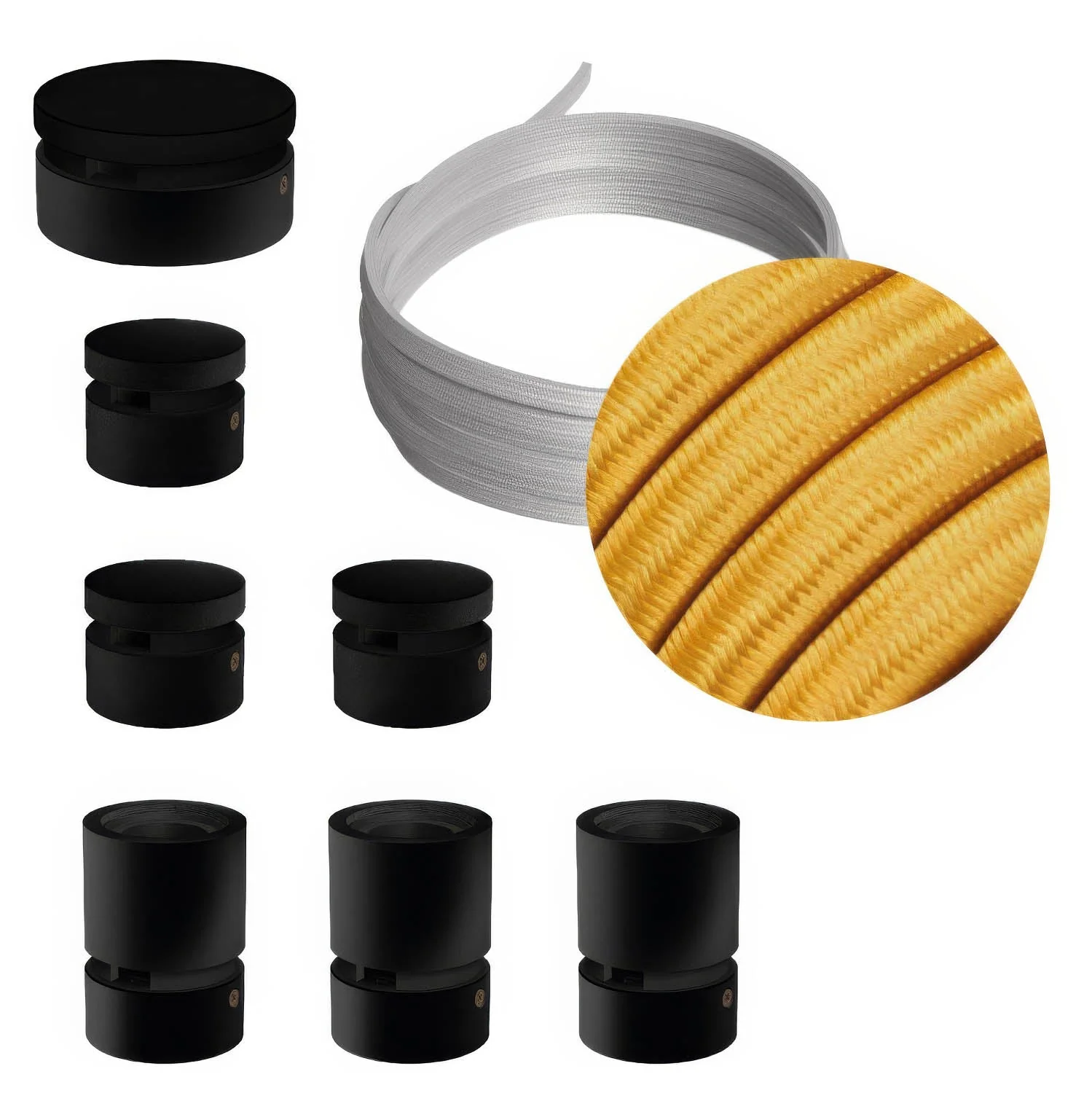 Sistema Filé Linear Kit - con cavo CM05 di 5 m per catenaria e 7 componenti in legno verniciato nero per interni