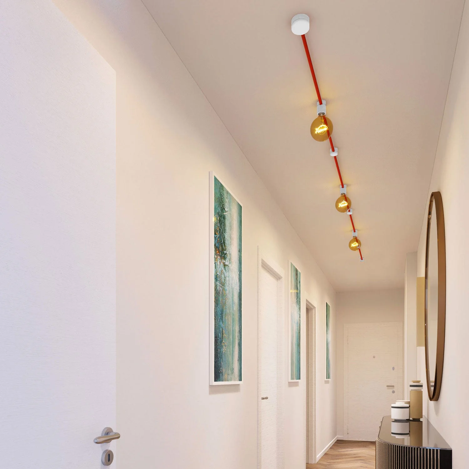 Sistema Filé Linear Kit - con cavo CM09 di 5 m per catenaria e 7 componenti in legno verniciato bianco per interni - Image 2