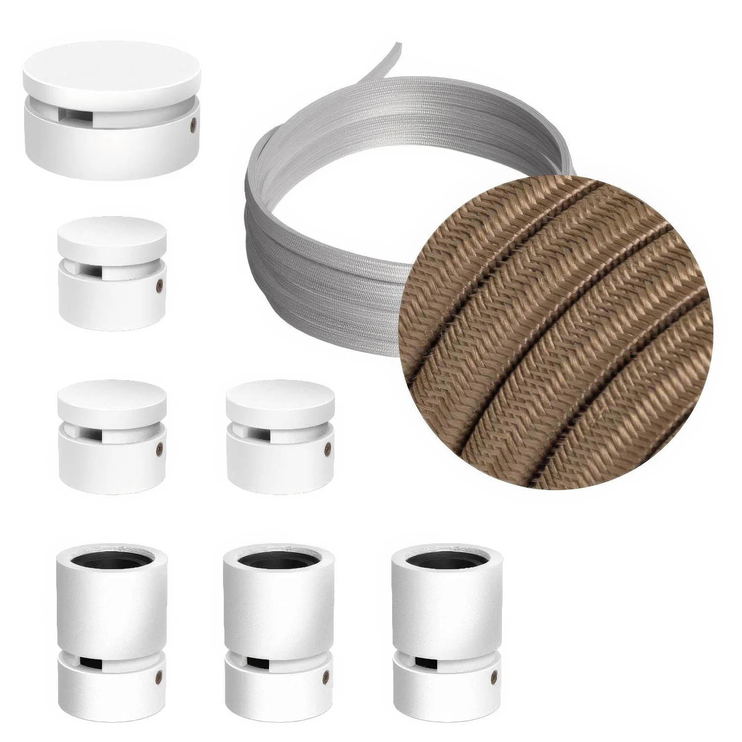 Sistema Filé Linear Kit - con cavo CM27 di 5 m per catenaria e 7 componenti in legno verniciato bianco per interni