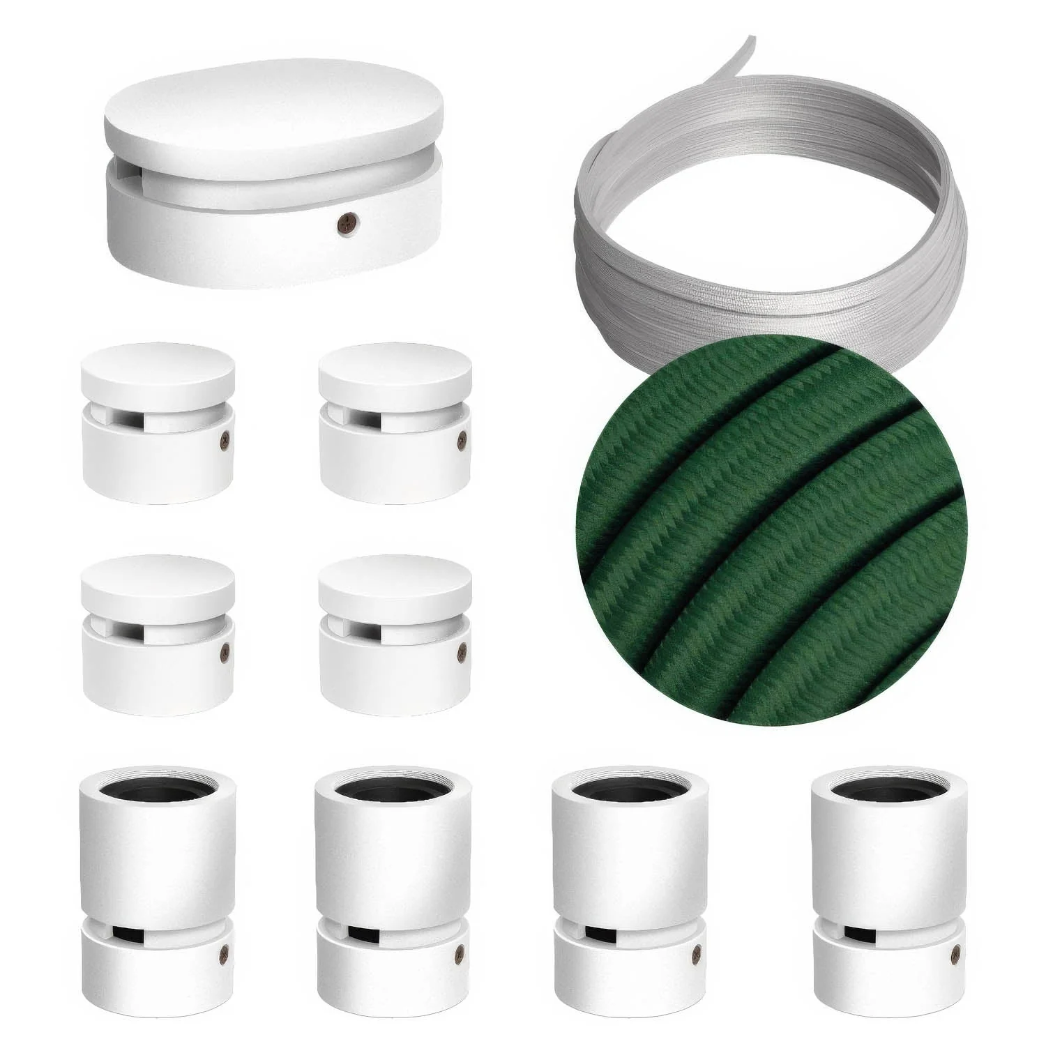 Sistema Filé Symmetric Kit - con cavo CM21 di 5 m per catenaria e 9 componenti in legno verniciato bianco per interni