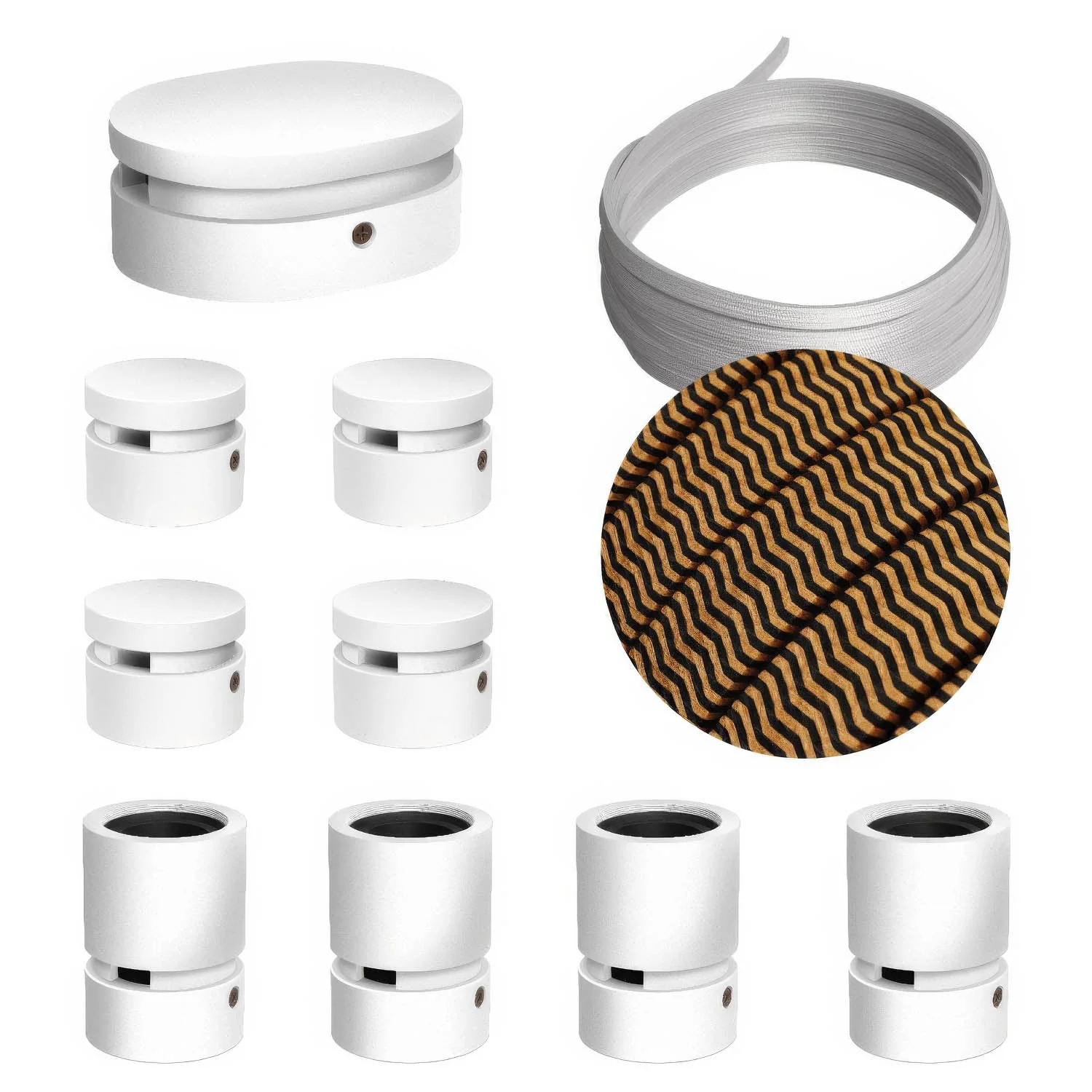 Sistema Filé Symmetric Kit - con cavo CZ22 di 5 m per catenaria e 9 componenti in legno verniciato bianco per interni