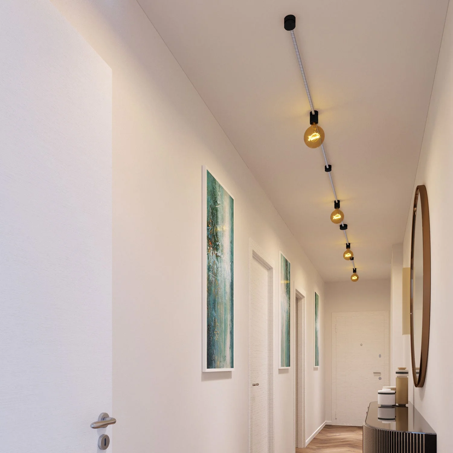 Sistema Filé Symmetric Kit - con cavo ECC37 di 5 m per catenaria e 9 componenti in legno verniciato nero per interni - Image 2