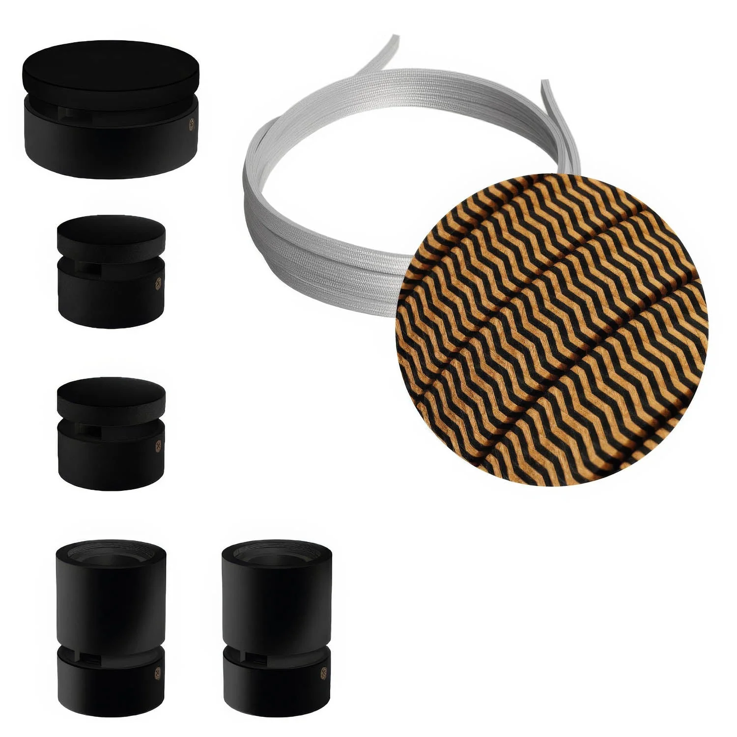 Sistema Filé Wiggle Kit - con cavo CZ22 di 3 m per catenaria e 5 componenti in legno verniciato nero per interni