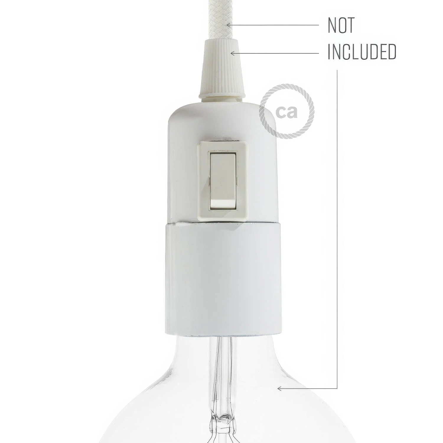 Smooth Sided Bakelite Phenolic E26 light bulb socket - ON/OFF SWITCH - White - Image 3