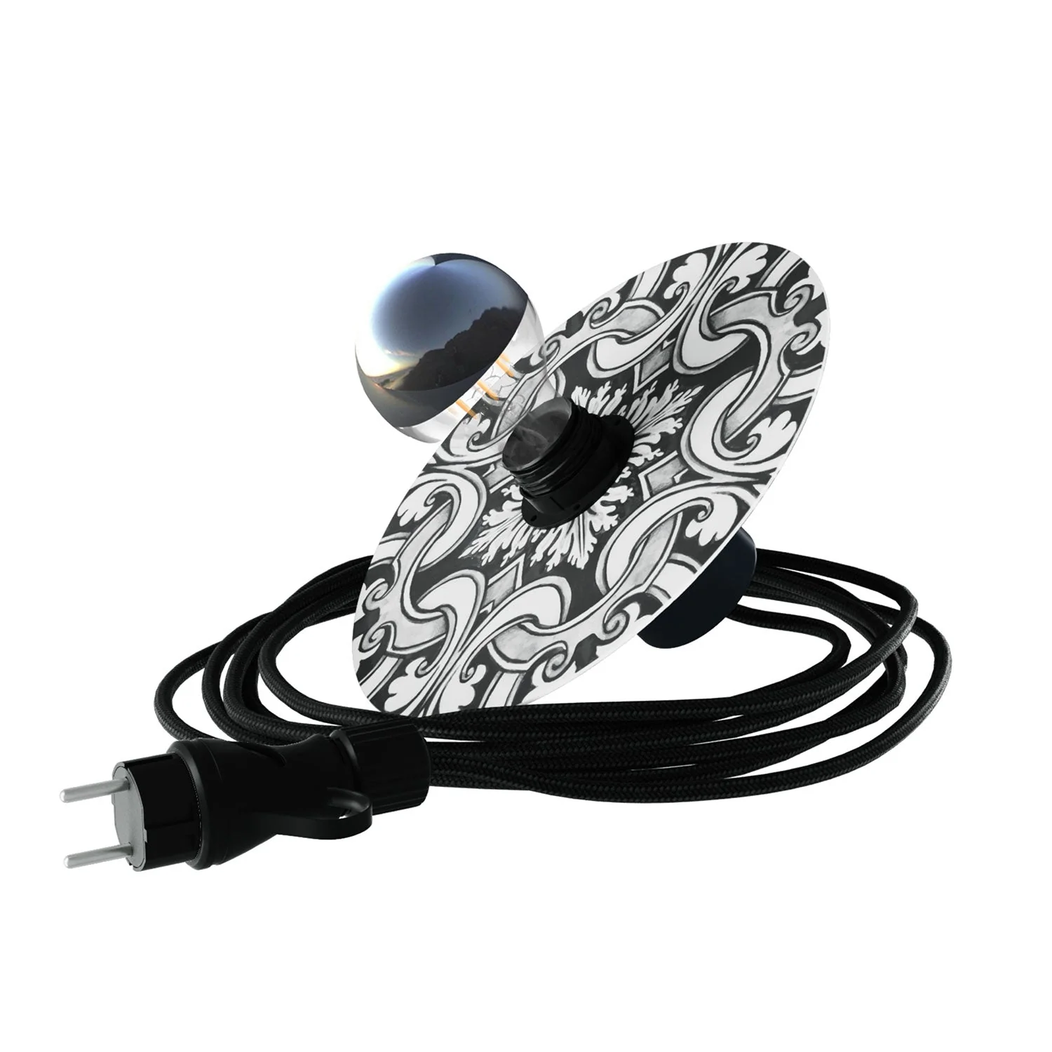Snake Eiva con paralume mini Piatto Ellepì 'Maioliche' Bianco e Nero, lampada portatile IP65 per esterni con spina