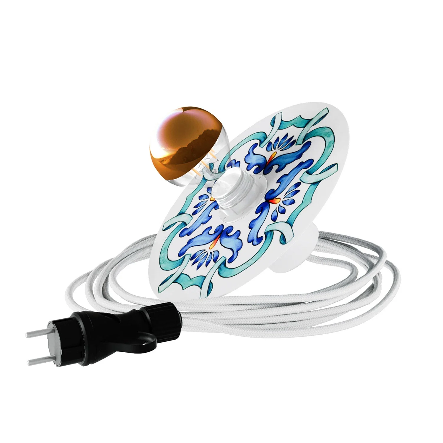 Snake Eiva con paralume mini Piatto Ellepì 'Maioliche' Blu, lampada portatile IP65 per esterni con spina