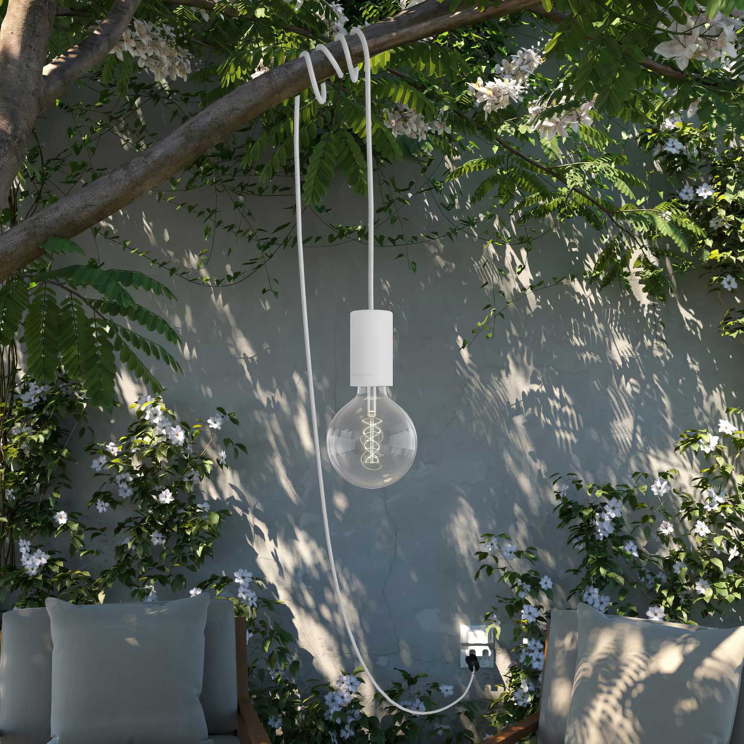 Snake Modulair Elegant, lampada portatile per esterni, 5 m cavo tessile, portalampada IP65 e spina UK - Bianco - Image 2