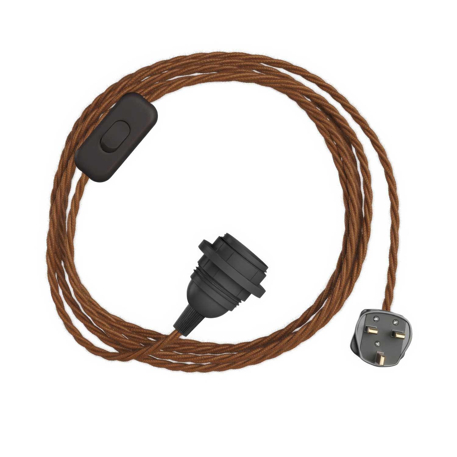 SnakeBis Twisted per paralume - Cablaggio con portalampada, cavo trecciato in tessuto TC23 e spina UK