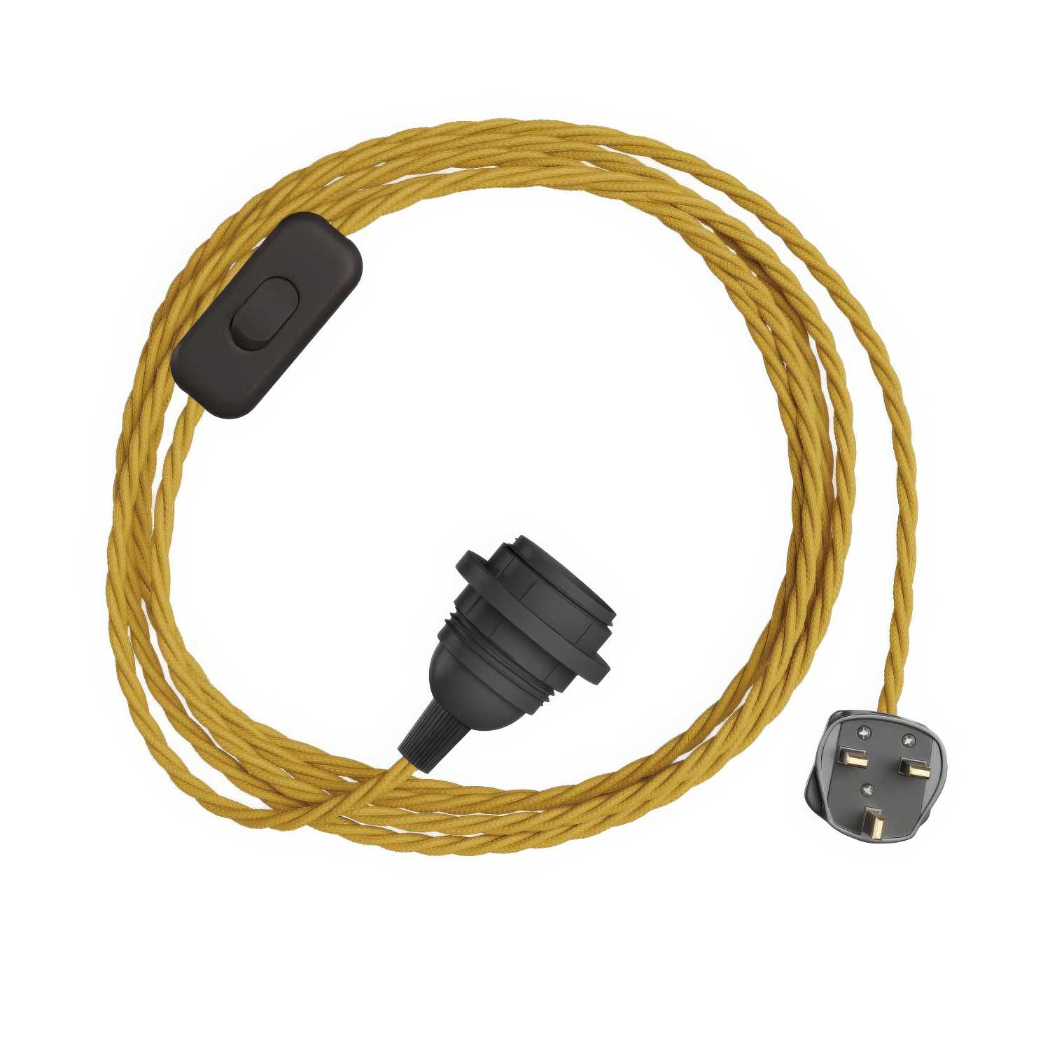 SnakeBis Twisted per paralume - Cablaggio con portalampada, cavo trecciato in tessuto TM25 e spina UK