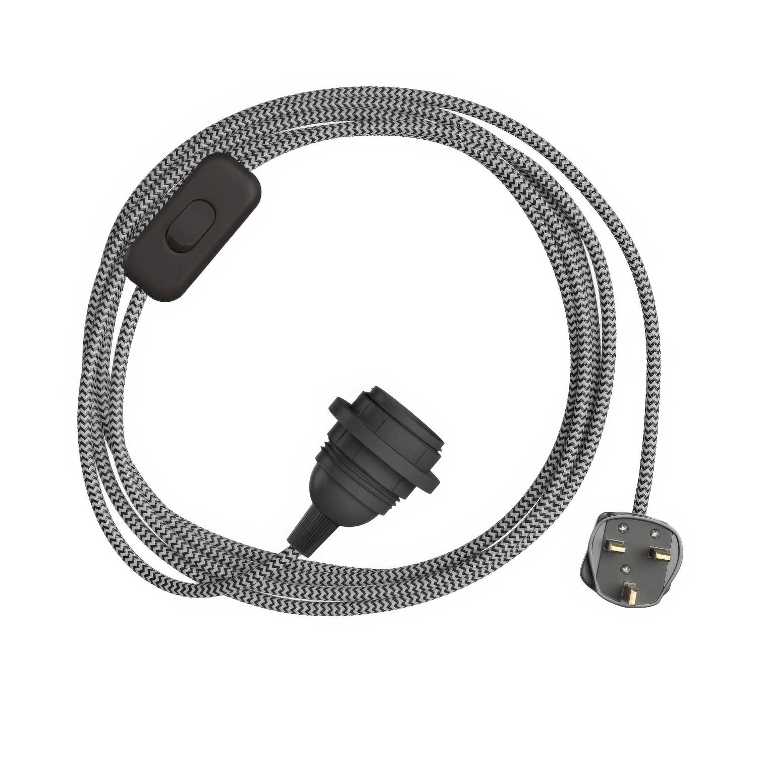 SnakeBis Zig-Zag per paralume - Cablaggio con portalampada, cavo in tessuto effetto Zig-Zag RZ04 e spina UK