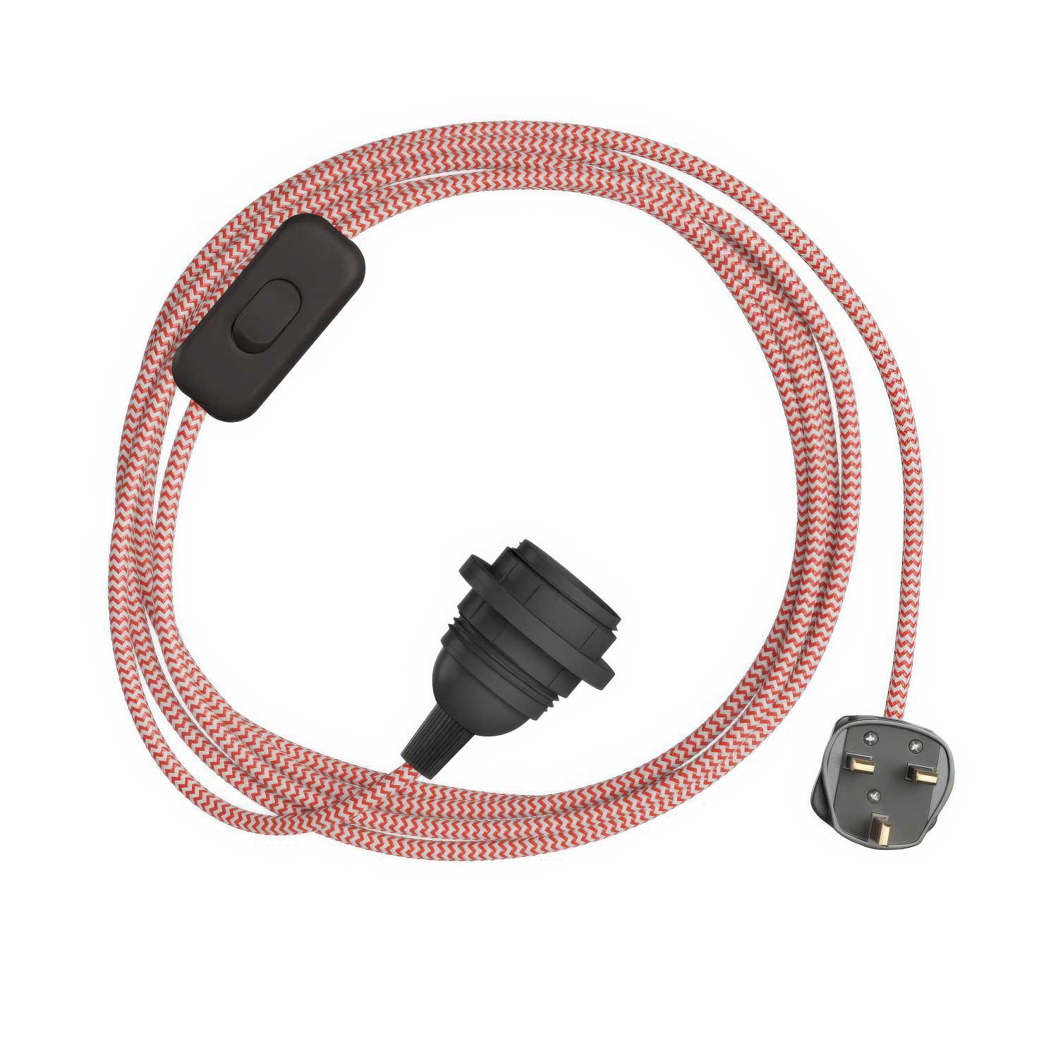 SnakeBis Zig-Zag per paralume - Cablaggio con portalampada, cavo in tessuto effetto Zig-Zag RZ09 e spina UK