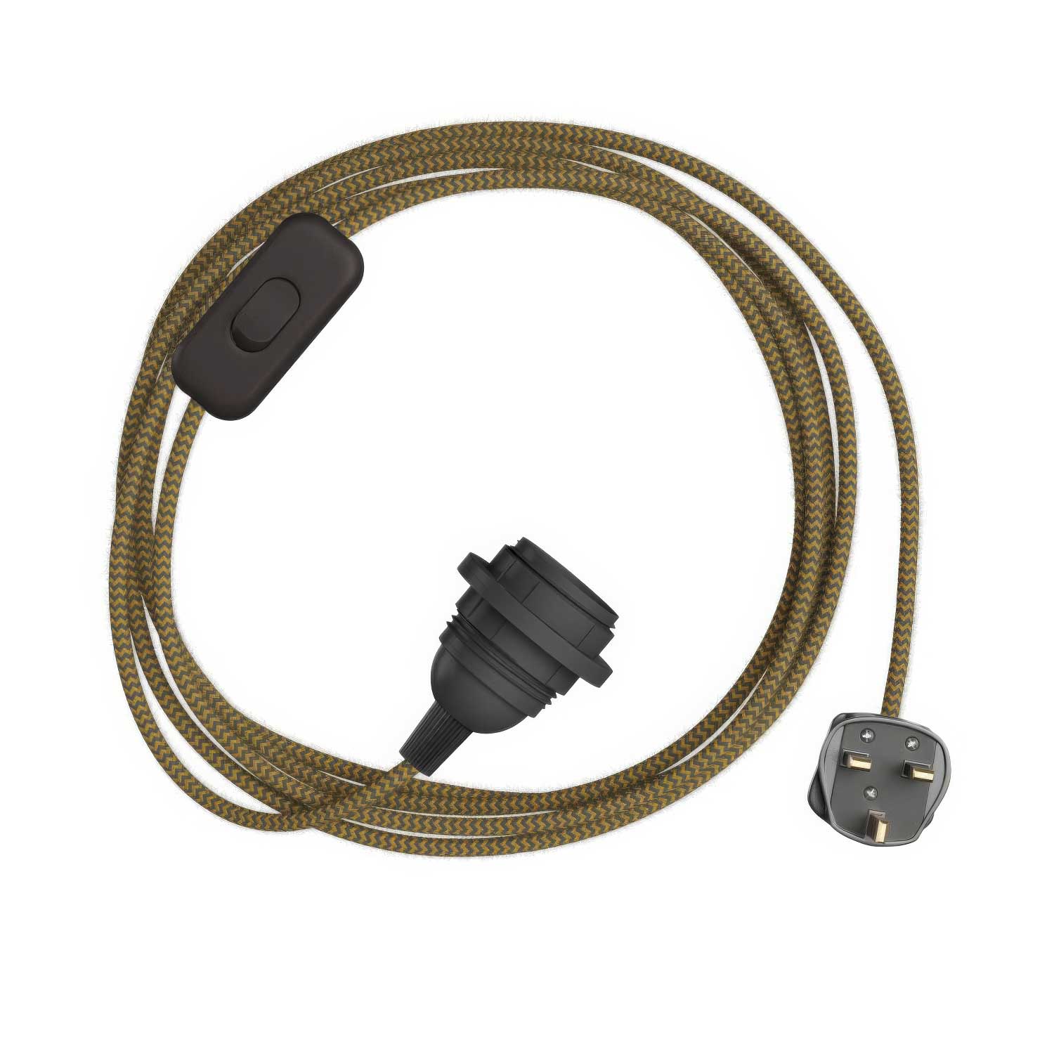 SnakeBis Zig-Zag per paralume - Cablaggio con portalampada, cavo in tessuto effetto Zig-Zag RZ27 e spina UK