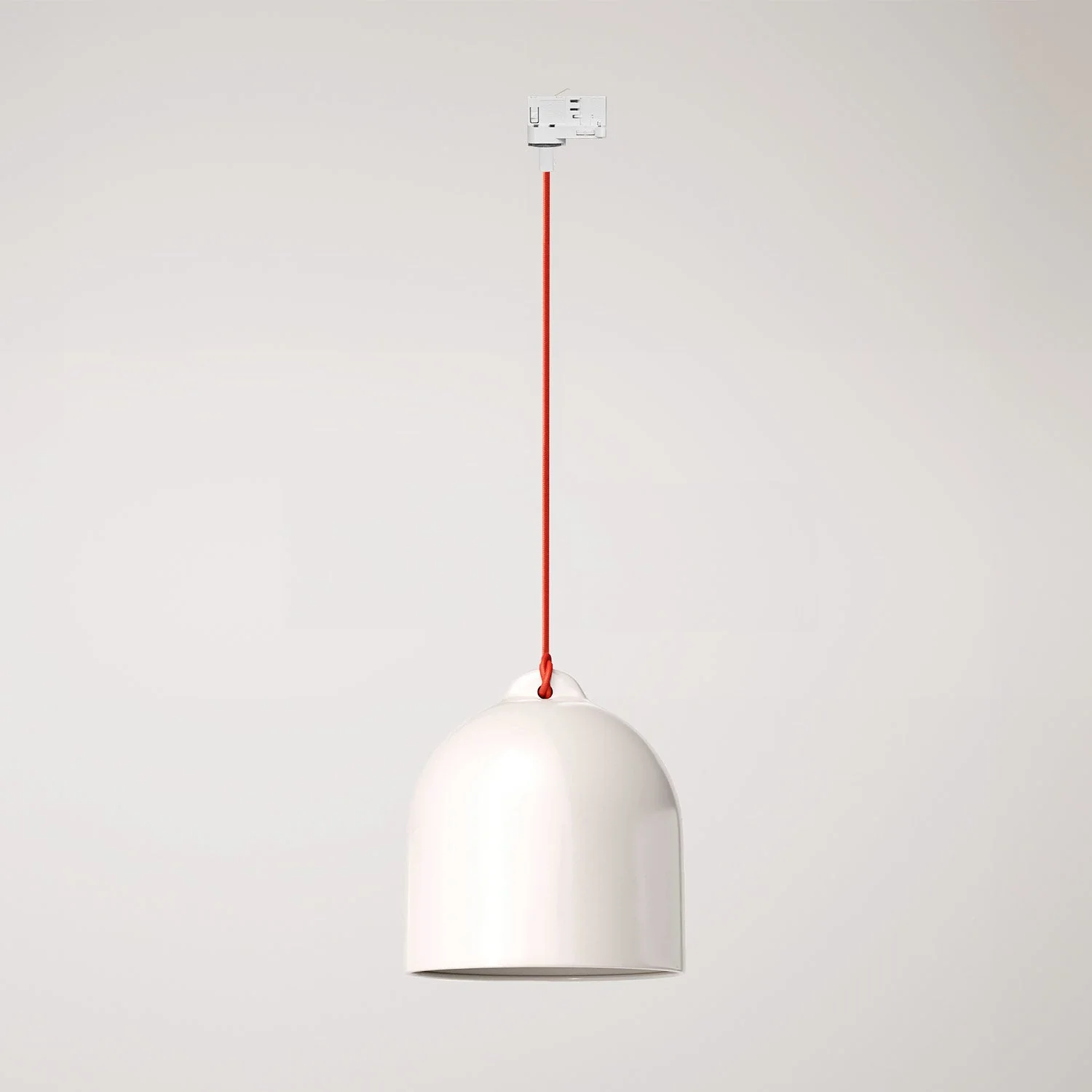 Sospensione per binari con paralume Campana M in ceramica - Bianco lucido