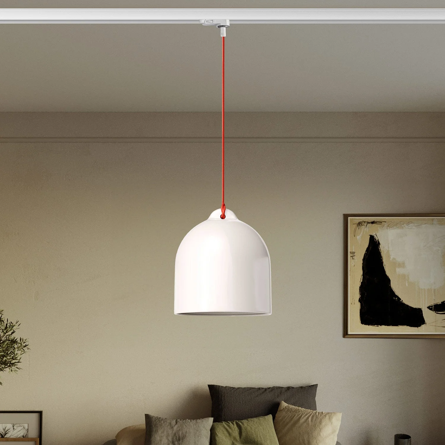 Sospensione per binari con paralume Campana M in ceramica - Bianco lucido - Image 2