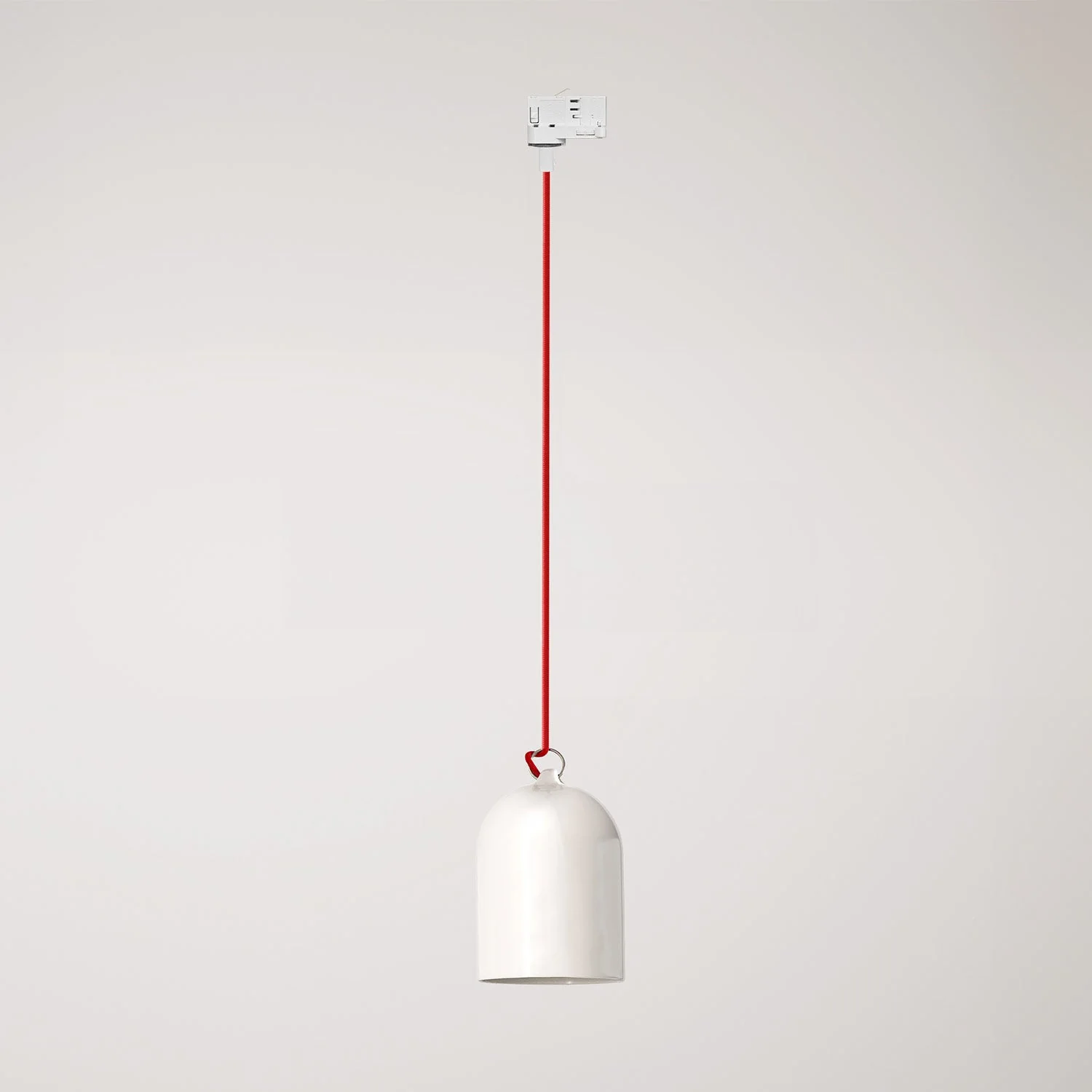 Sospensione per binario con paralume mini Campana in ceramica - Bianco lucido