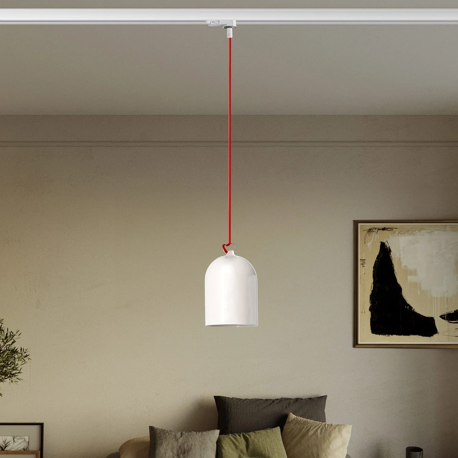 Sospensione per binario con paralume mini Campana in ceramica - Bianco lucido - Image 2