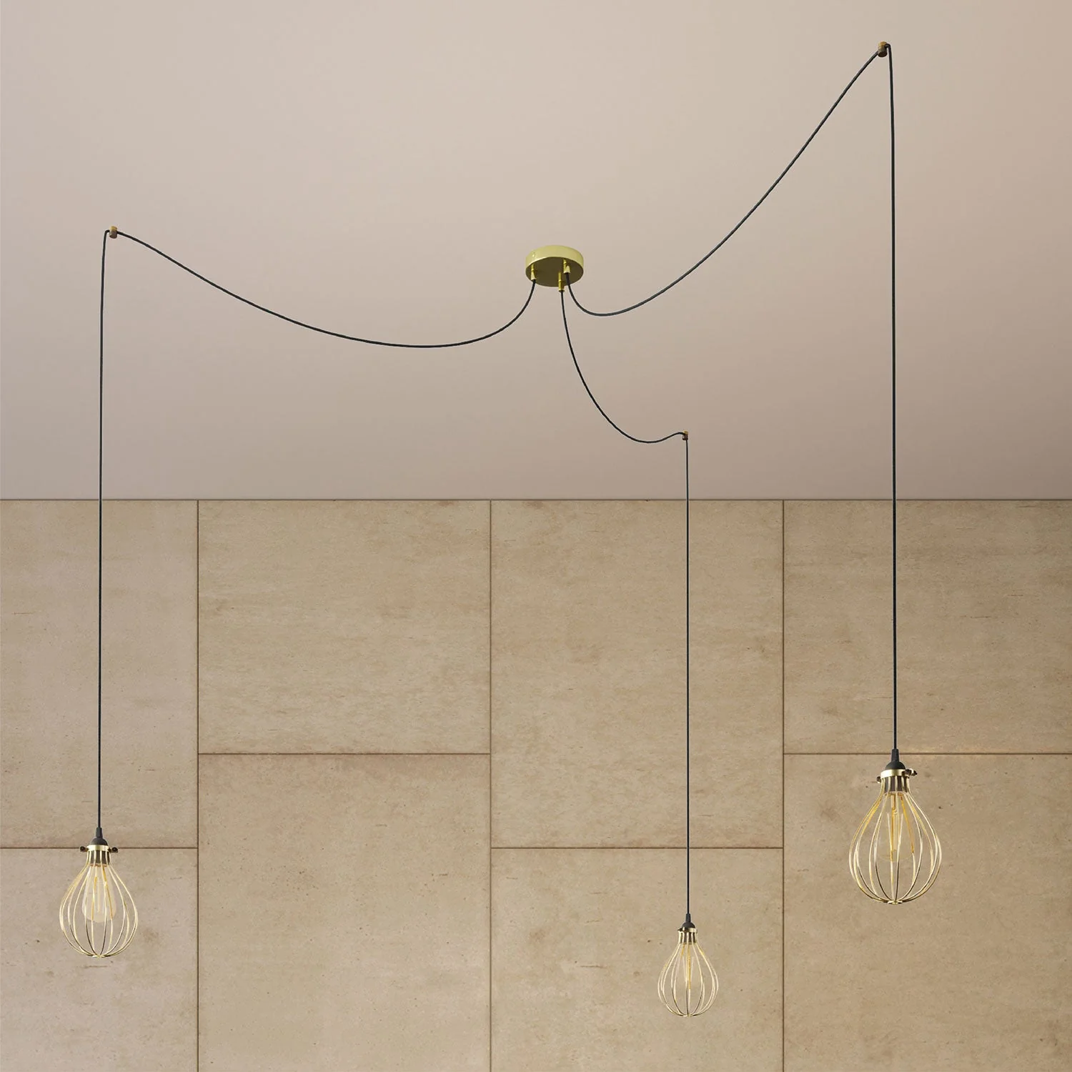 Spider - Lampada a sospensione multipla a 3 cadute con paralume Drop - Ottone - Image 3