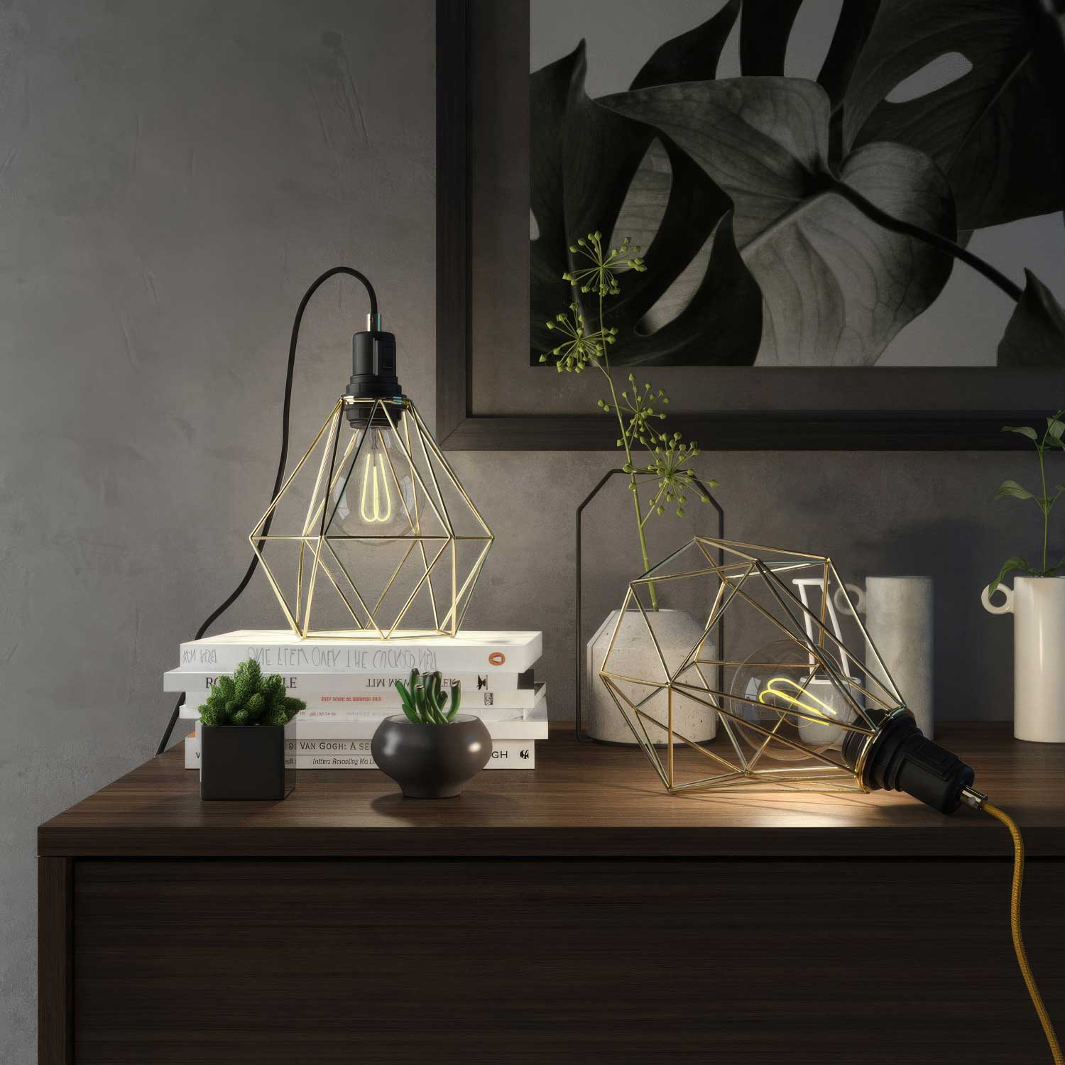 Table Snake - Lampada plug-in con paralume a gabbia Diamond - Ottone - Image 2