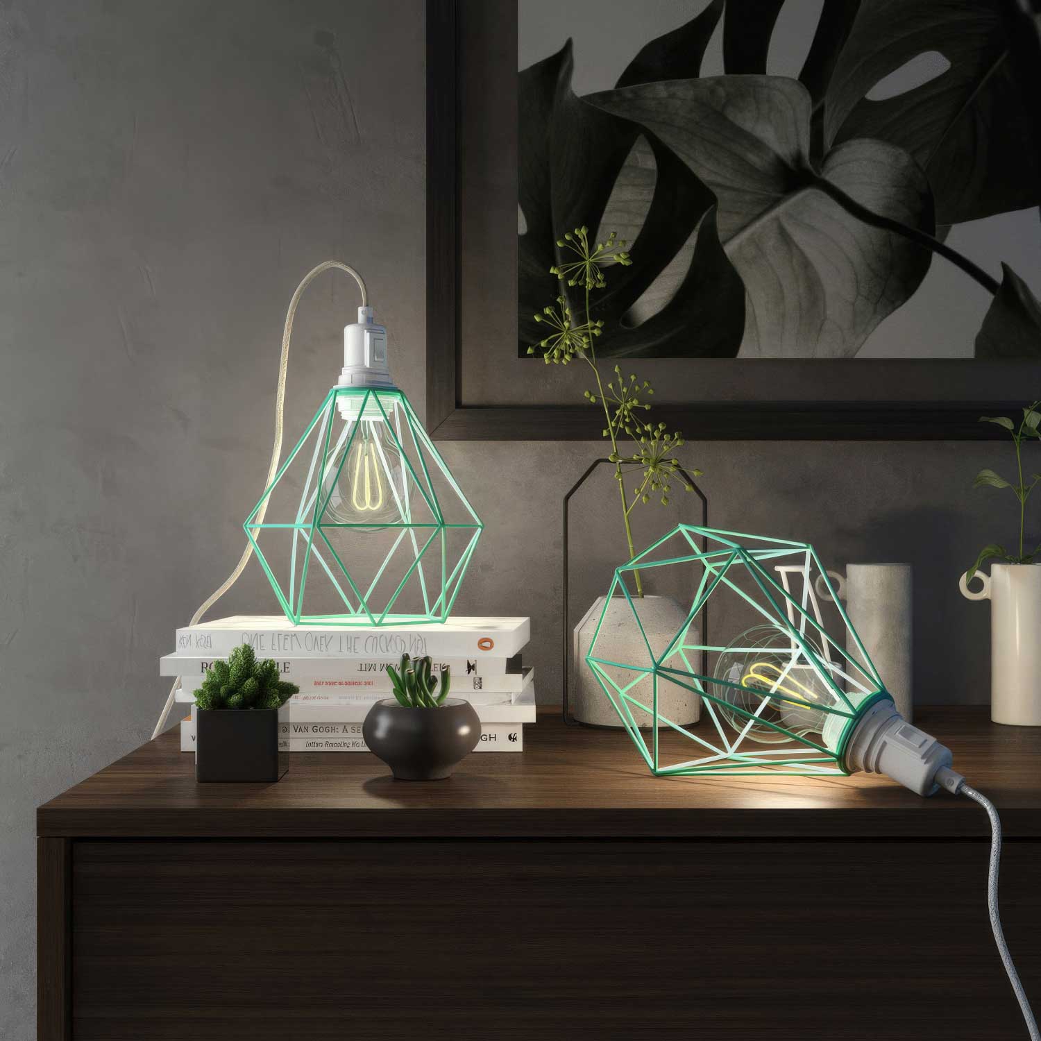 Table Snake - Lampada plug-in con paralume a gabbia Diamond - Turchese - Image 2