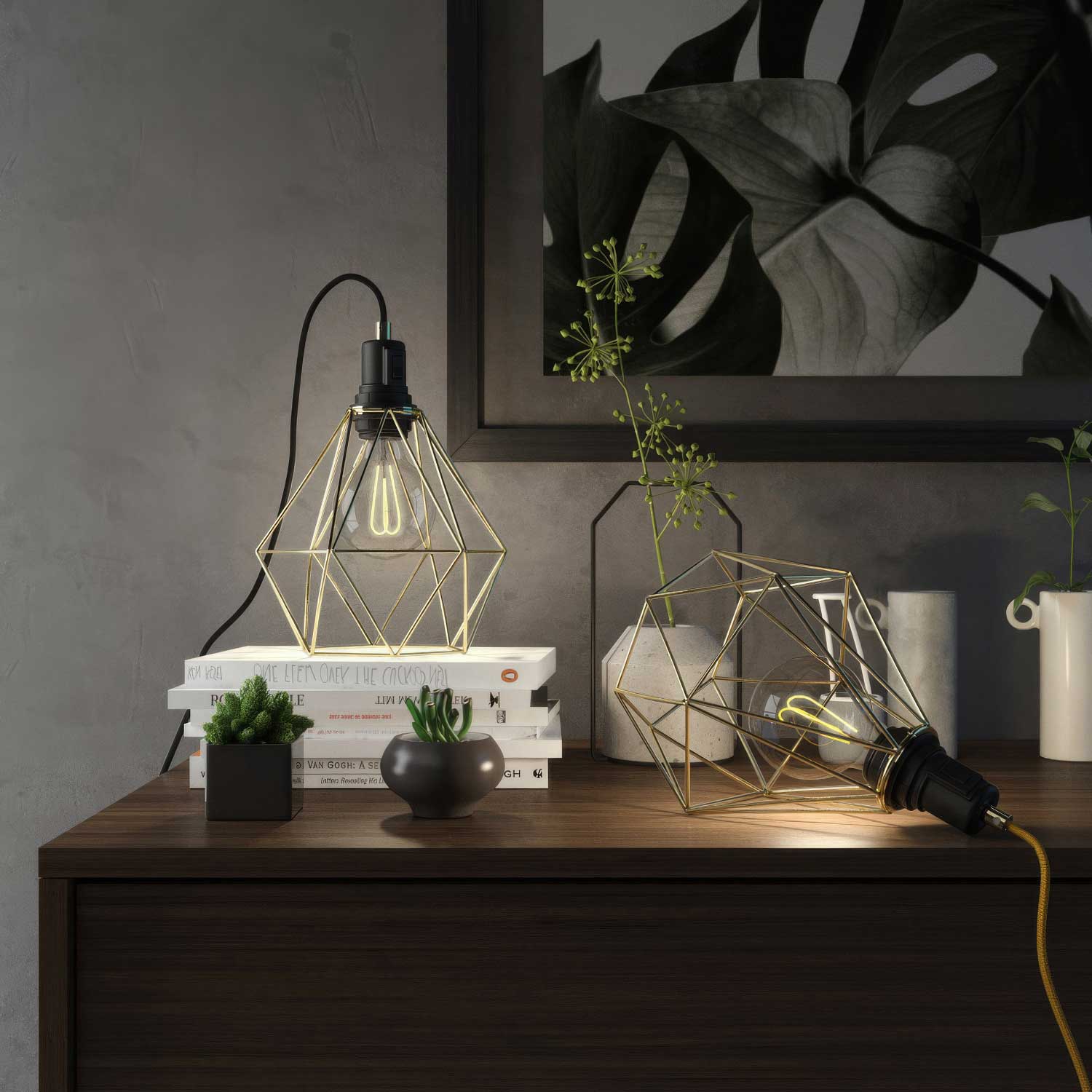 Table Snake - Lampada plug-in con spina UK e paralume a gabbia Diamond - Ottone - Image 2