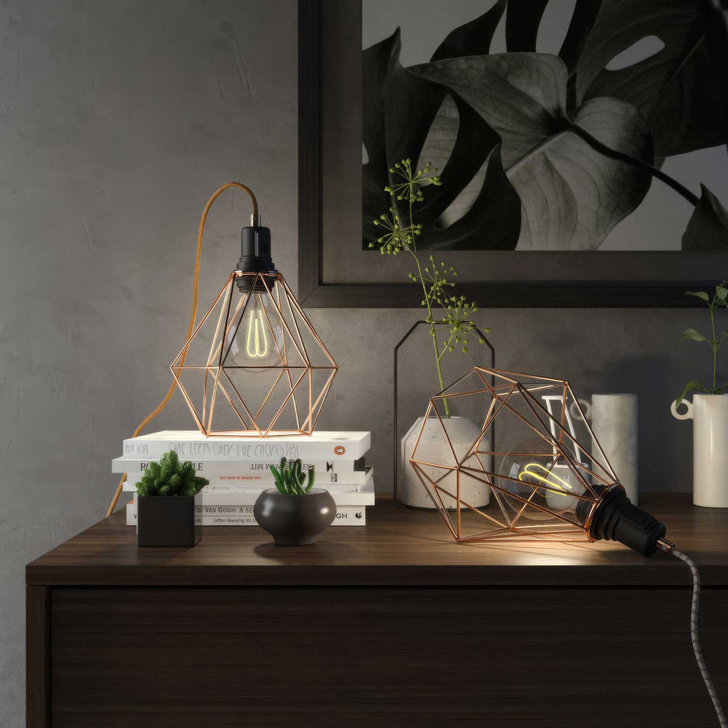 Table Snake - Lampada plug-in con spina UK e paralume a gabbia Diamond - Rame - Image 2