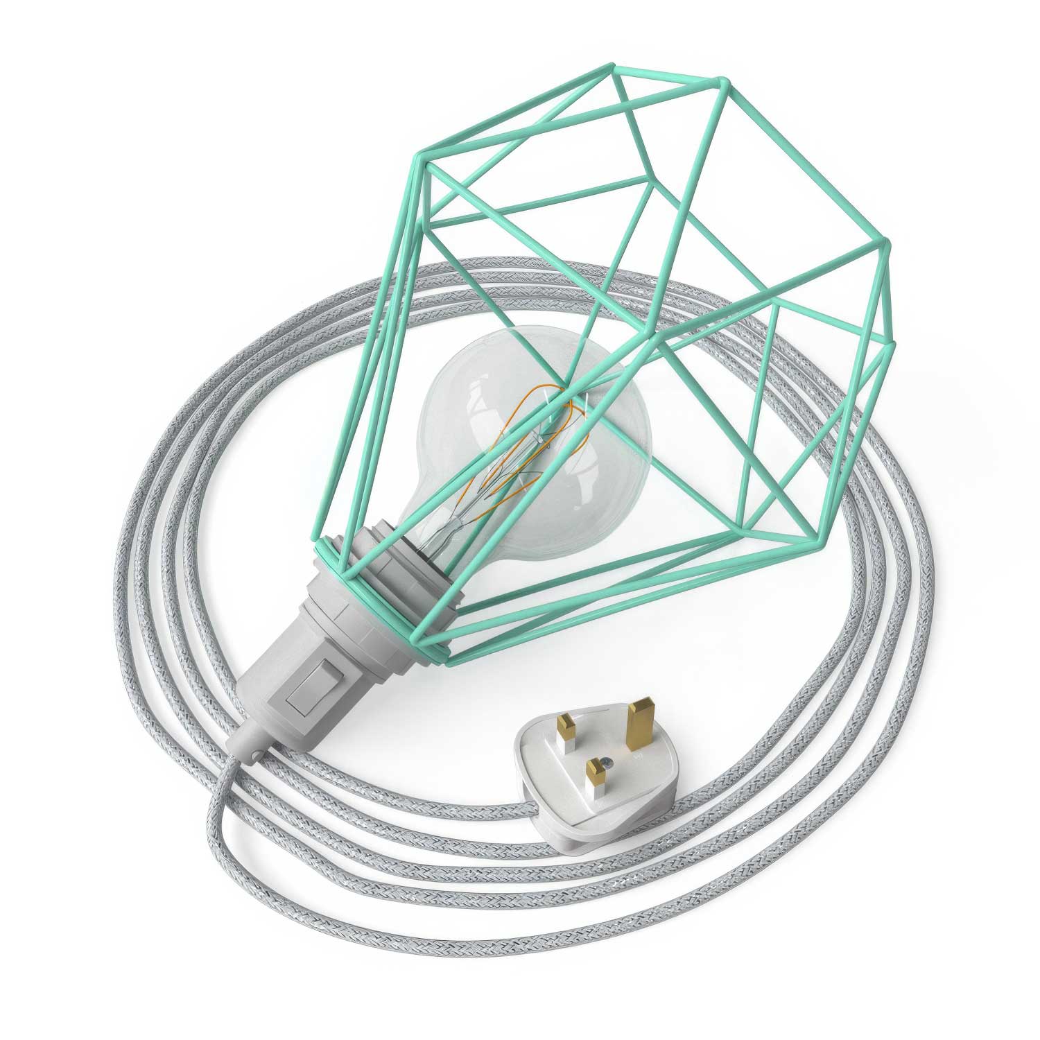 Table Snake - Lampada plug-in con spina UK e paralume a gabbia Diamond - Turchese