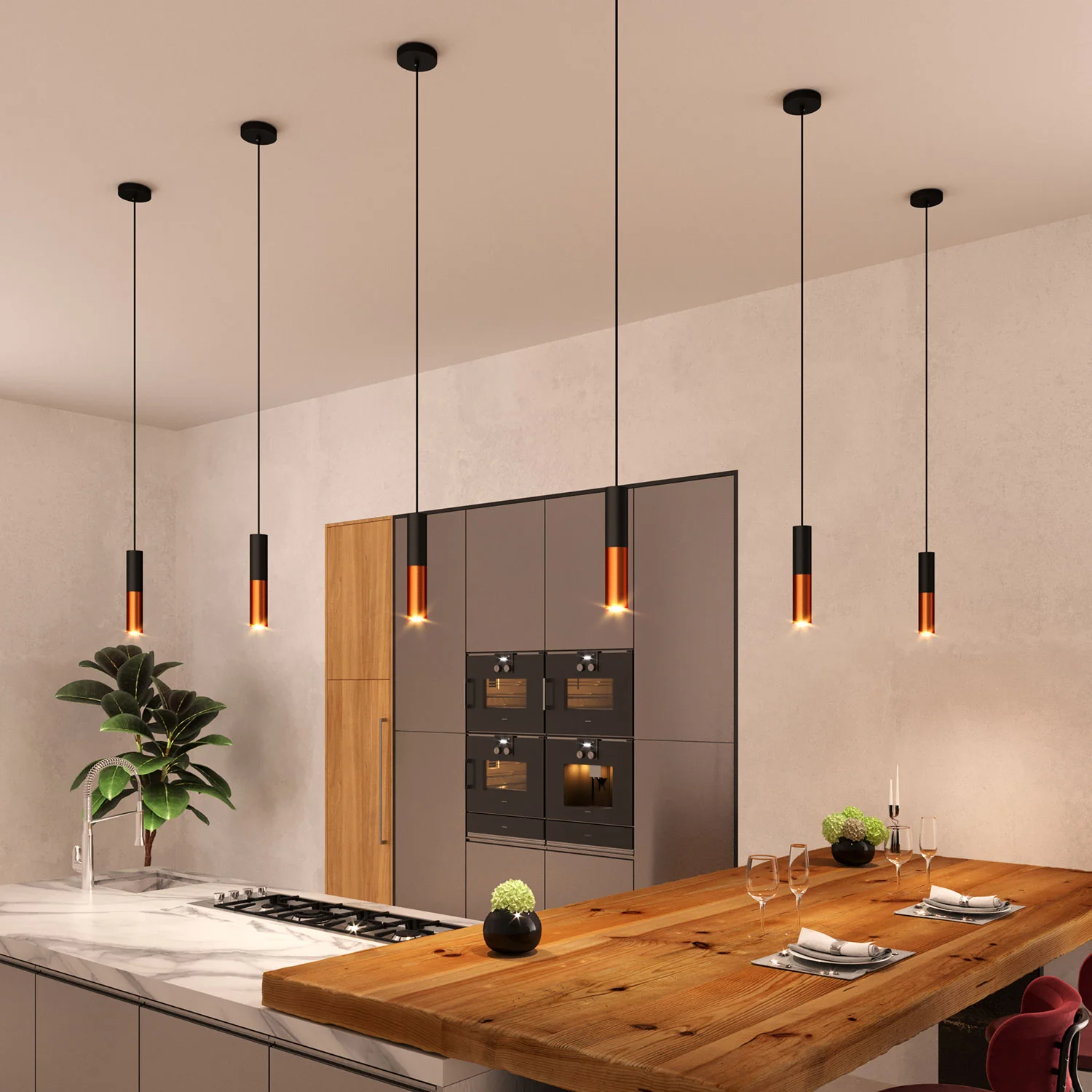 Tub-E12, spotlight double metal tube, with double E12 socket ring - Black and Brushed copper - Image 4