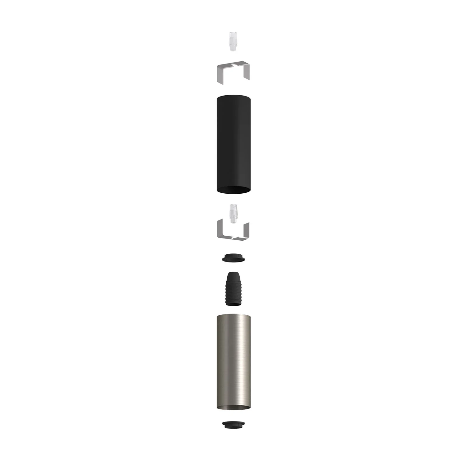 Tub-E12, spotlight double metal tube, with double E12 socket ring - Black and Brushed titanium - Image 2