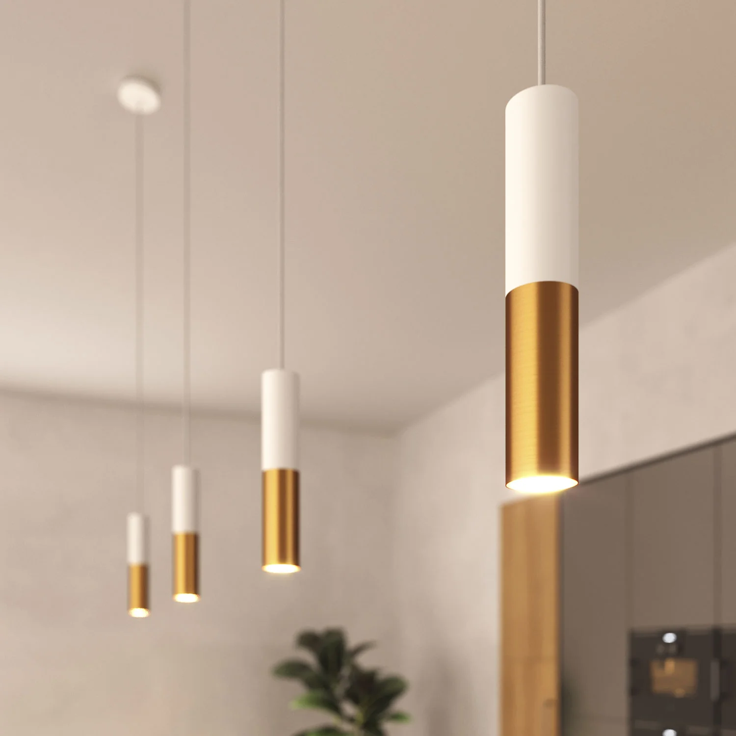 Tub-E12, spotlight double metal tube, with double E12 socket ring - Matt White and Brushed bronze - Image 6