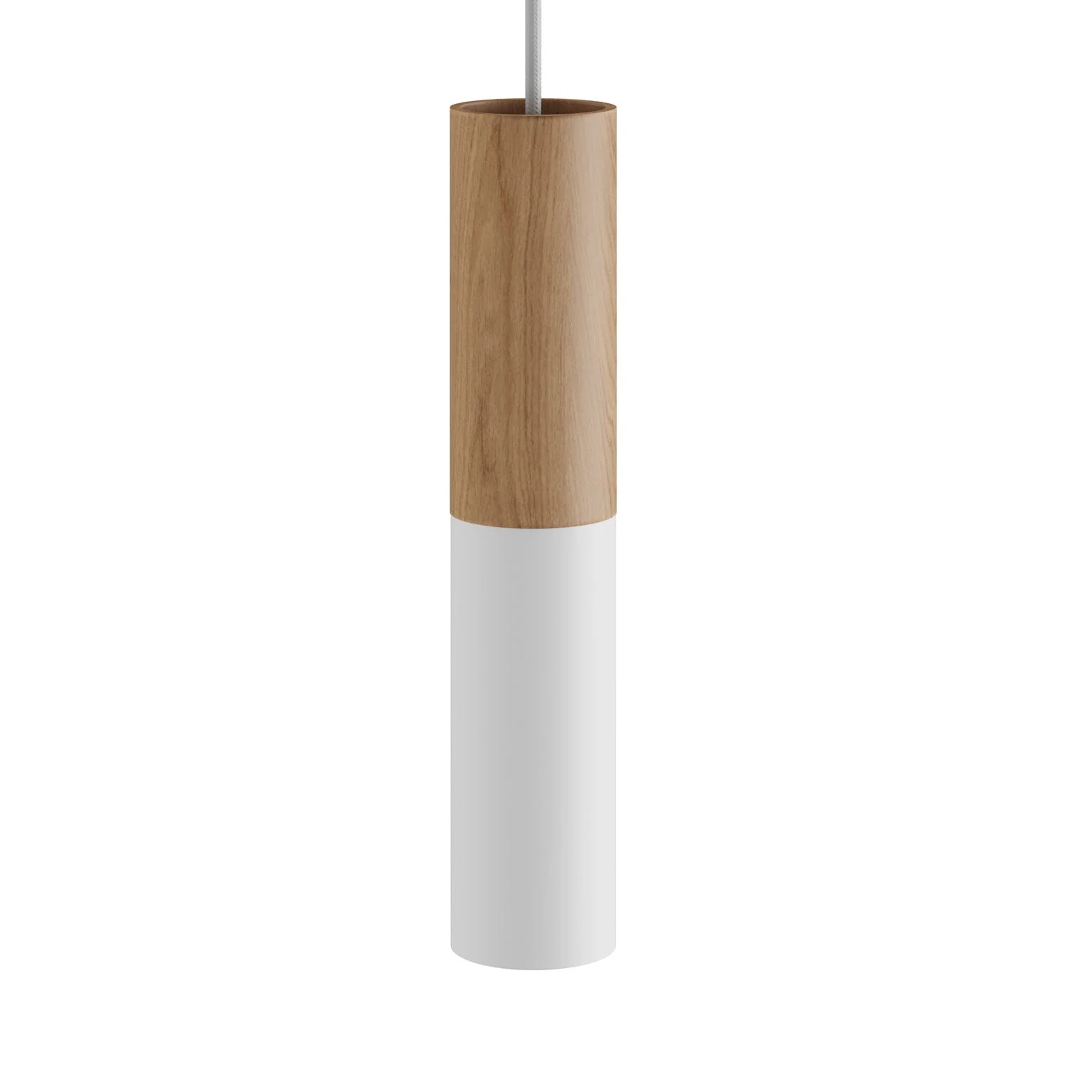 Tub-E14, tubo in legno e metallo per faretto con portalampada doppia ghiera E14 - Neutro e Bianco opaco