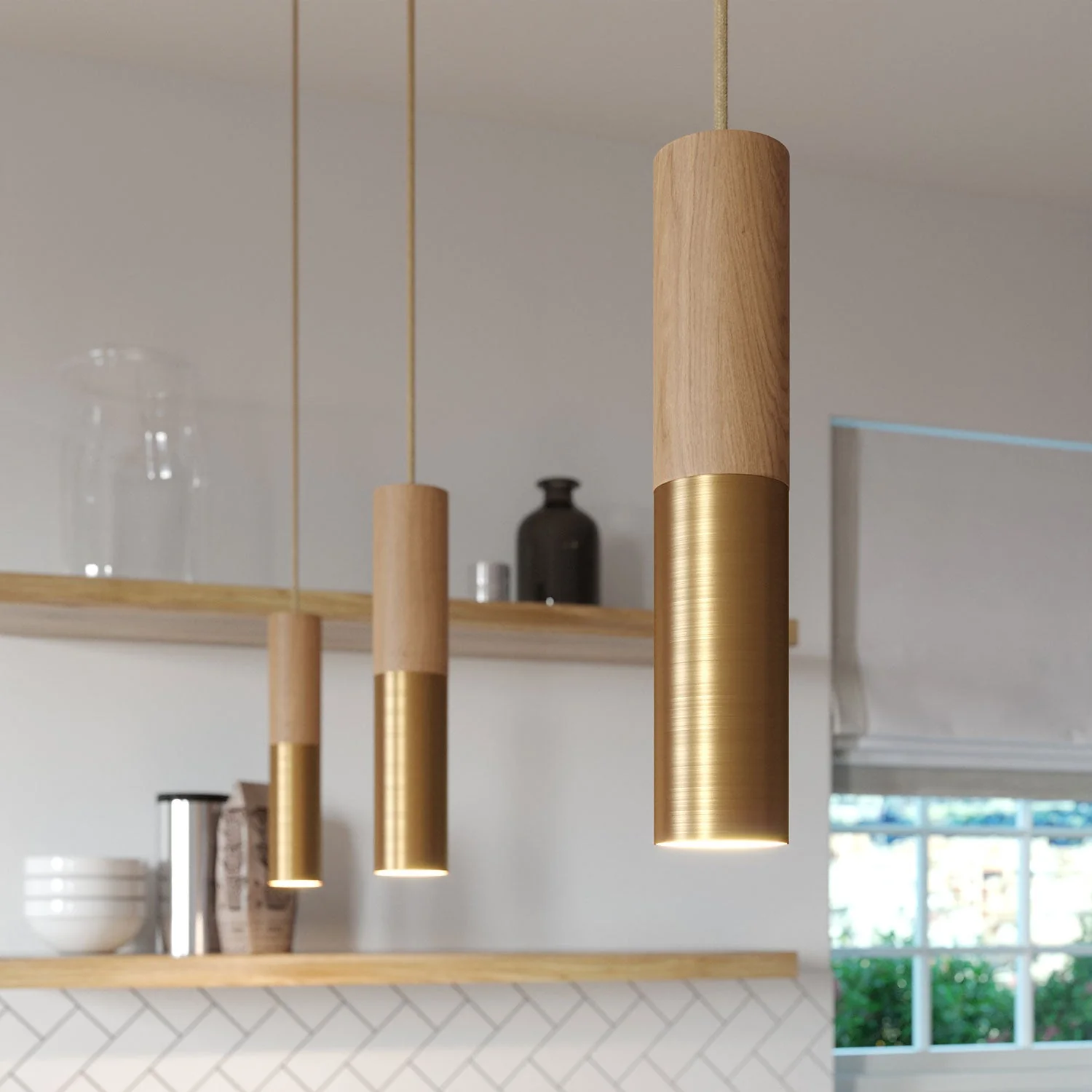 Tub-E14, tubo in legno e metallo per faretto con portalampada doppia ghiera E14 - Neutro e Bronzo satinato - Image 5