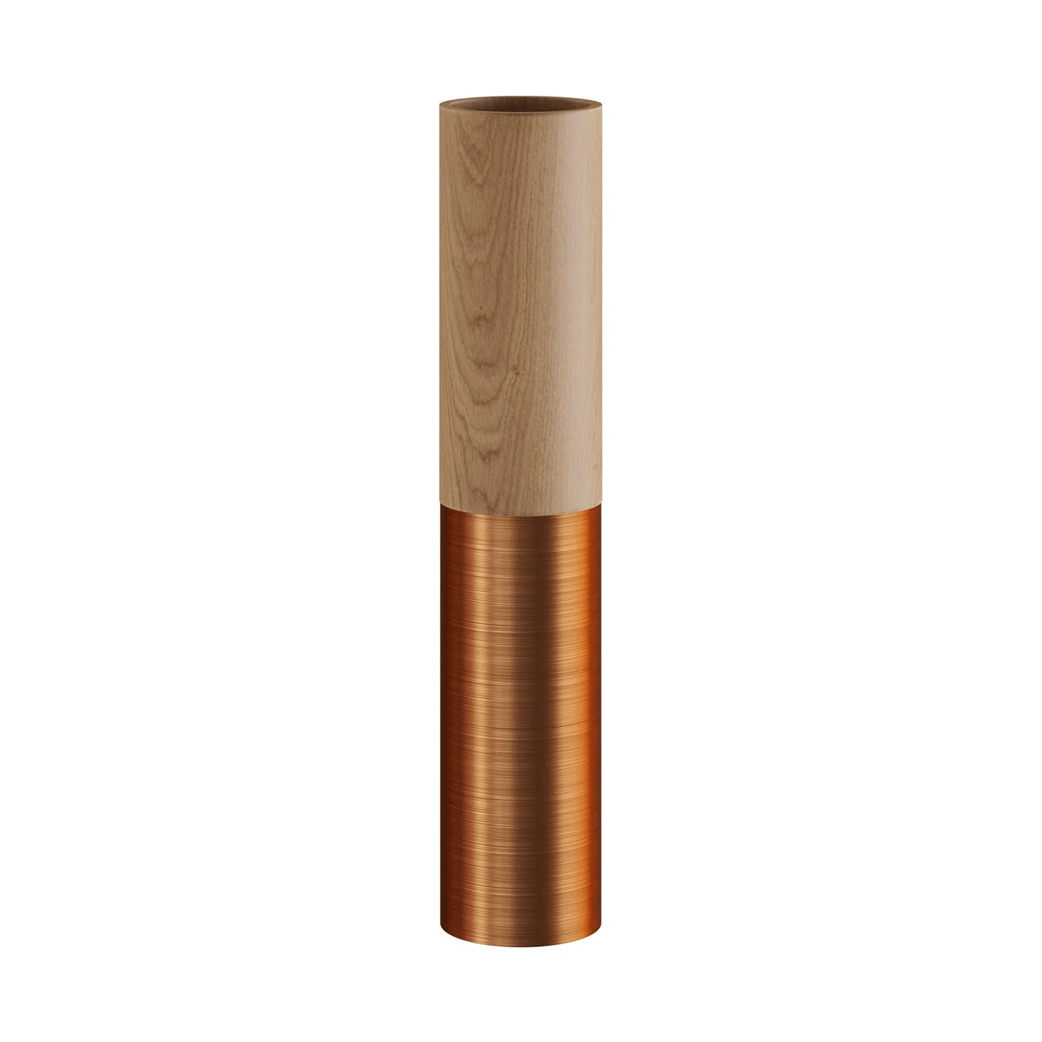Tub-E14, tubo in legno e metallo per faretto con portalampada doppia ghiera E14 - Neutro e Rame satinato - Image 3