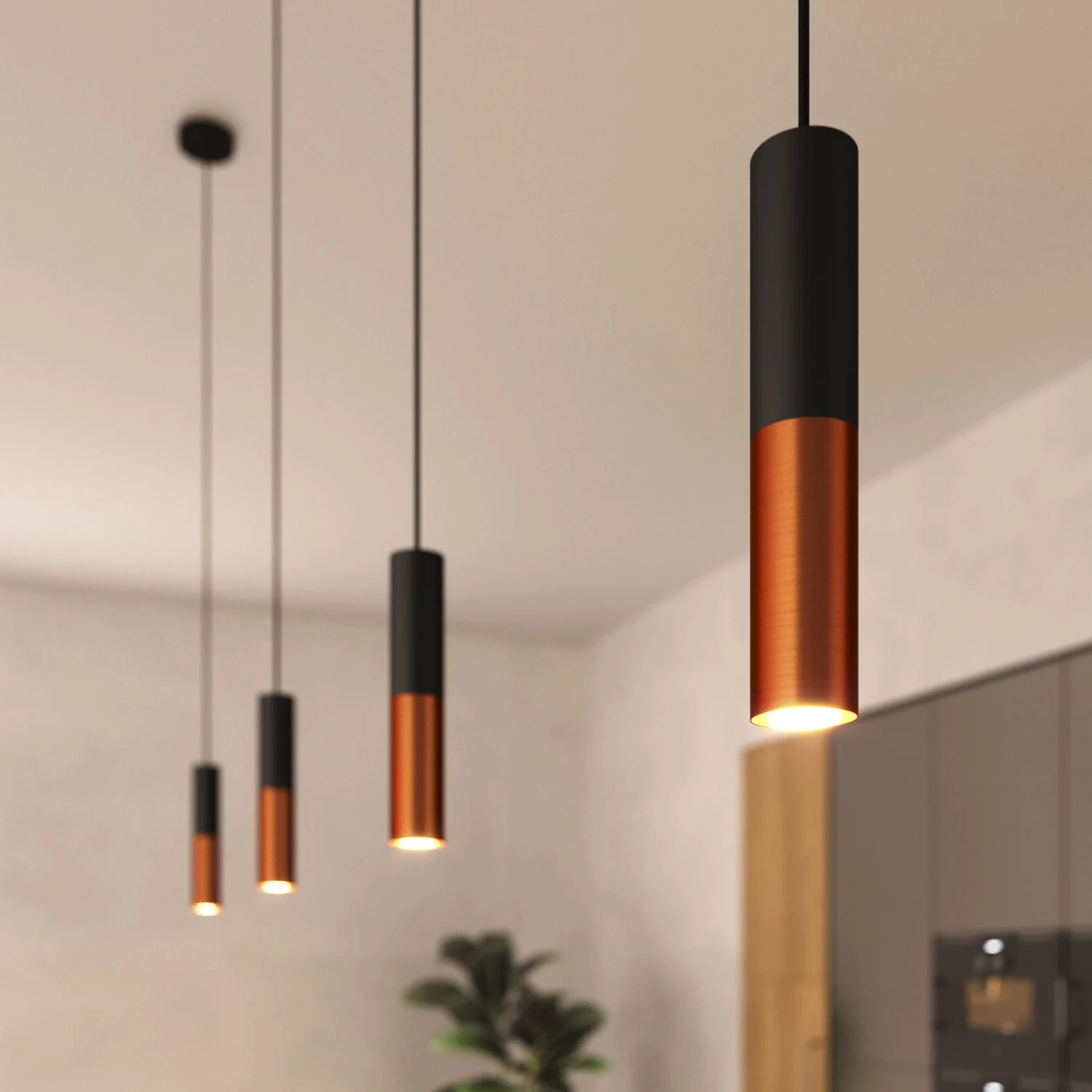 Tub-E14, tubo in metallo doppio per faretto con portalampada doppia ghiera E14 - Nero e Rame satinato - Image 6