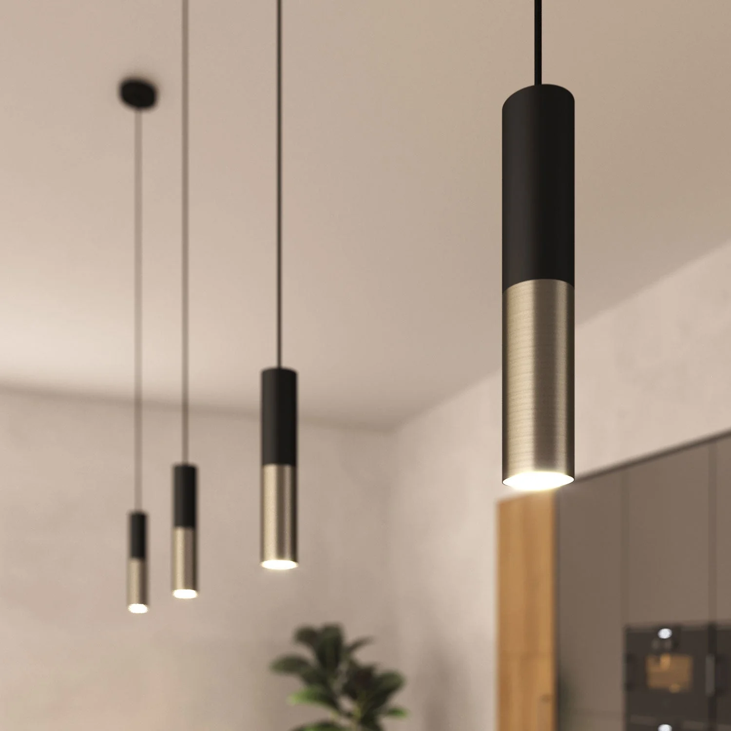 Tub-E14, tubo in metallo doppio per faretto con portalampada doppia ghiera E14 - Nero e Titanio satinato - Image 6